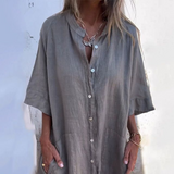 Boho-Hemdkleid für Damen mit Knopfleiste – Grau
