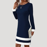 Damen-Shift-Kleid mit Colourblock-Design und langen Ärmeln – Marineblau