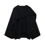Bettina | Damen Eleganter Drapierter Cape-Mantel – Dunkel Schwarz