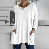 Kerstin | Stylischer Langer Pullover mit Taschen – Weiß