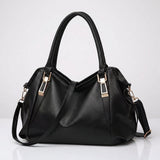 Damen Breite Leder Handtasche Mit Langem Riemen – Stilvolle Schultertasche – Schwarz