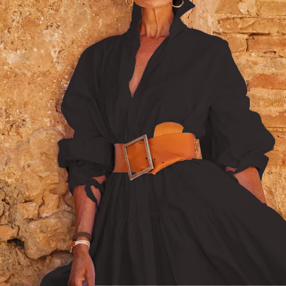 Birgit – Elegantes Hemdblusenkleid mit Taillengürtel