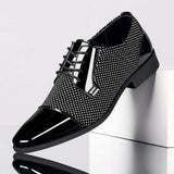 Herren Lackleder Oxford Schuhe Mit Punktmuster – Elegante Business Schuhe – Steingrau