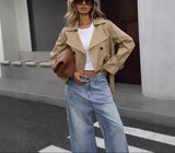Karin | Damen Kurzer zweireihiger Trenchcoat – Khaki