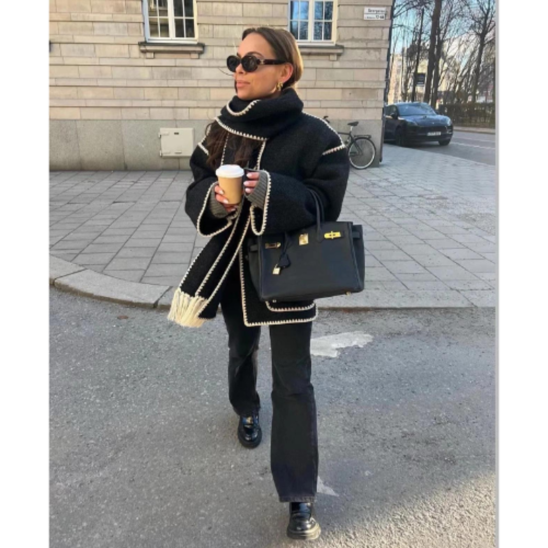 Damen Warmer Lockerer Wickelkragen Mantel | Winter