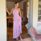 Imogen Maxi Kleid | Ärmelloses Halter Rückenfreies Sommerkleid – Lila