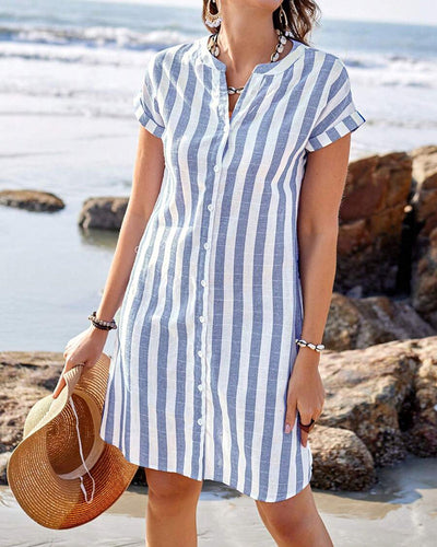 VALE | Martine™ – Elegant Striped Shirt Dress