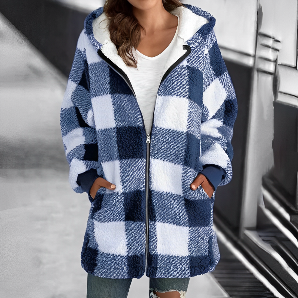 susanne – Karierter Damen-Kapuzenmantel für kalte Tage