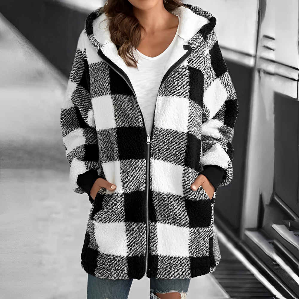 susanne – Karierter Damen-Kapuzenmantel für kalte Tage