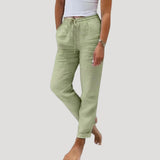 Damen-Leinenhose mit Kordelzug – Hellgrün