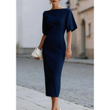 Leonelle - Elegantes Midikleid mit Bootsausschnitt – Marineblau