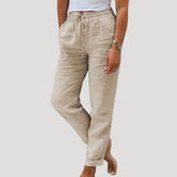 Damen-Leinenhose mit Kordelzug – Beige