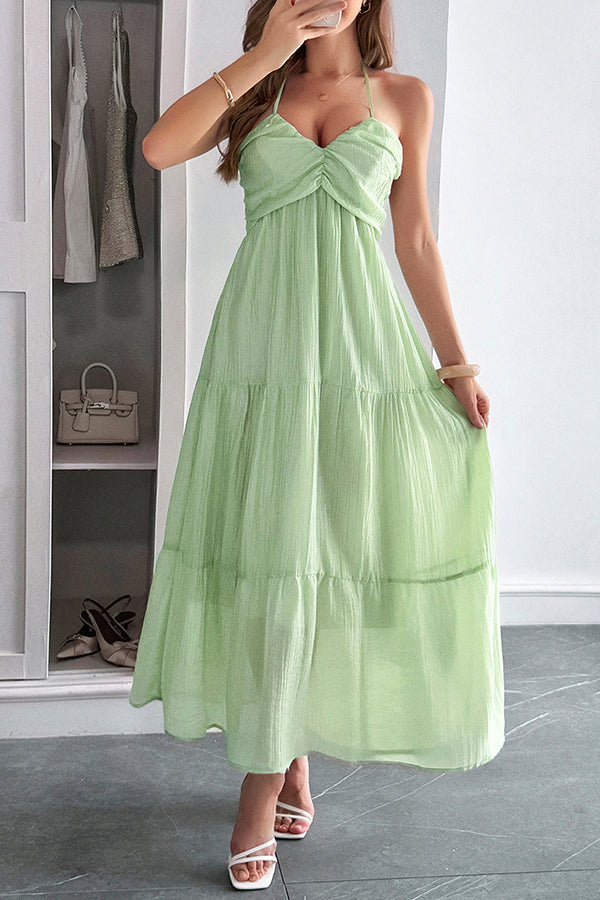 Lara® | Maxikleid mit Unifarbenem Halfter Hals und Bindung im lässigen Urlaubsstil