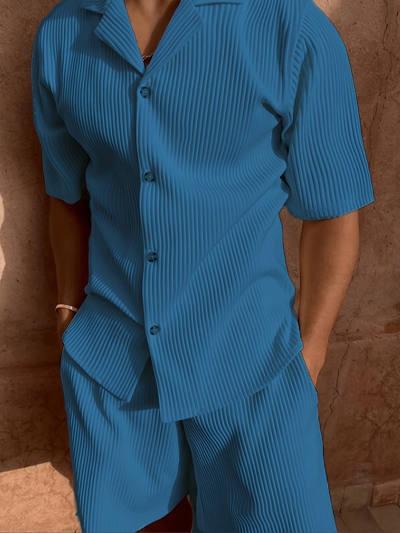 Herren Texturiert Stil Zweiteilig Sommer Set | Hose und Shorts