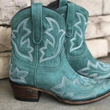 Emma | Damen Stilvolle Cowboy-Stiefel mit Western-Stickerei – Grün