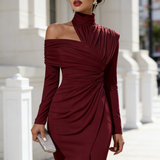 Asymmetrisches, drapiertes Abendkleid mit einer Schulter für Damen – Burgunder