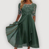 Pauline | Damen Elegantes Chiffonkleid – Chiffon Kleid Elegant Sommer 2026 – Grün