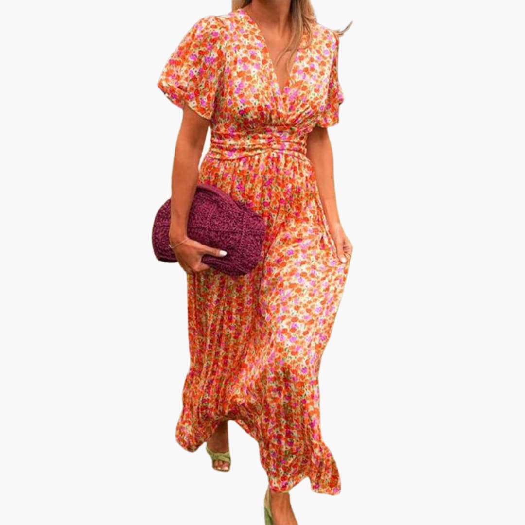 Florales Wickel-Maxikleid - für Damen mit V-Ausschnitt