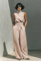Livia | Elegantes Leinen Ensemble für den Sommer – Rosa