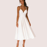 Regine | Damen Hochzeitsgast Träger Midi Kleid – Weiß