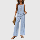 Karin | Damen Zweiteiler Weite Bein Hose Set – Blaue Streifen