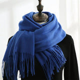Designer-Schal mit Quasten | Warmer und weicher Kaschmir – Blau