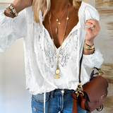 Tamara | Damen Elegante Boho-Bluse mit V-Ausschnitt – Weiß