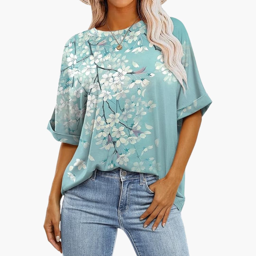 Damen Oversize T-Shirt mit Rundhalsausschnitt und kurzen Ärmeln