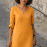 Elvy Sommerkleid mit V-Ausschnitt – Elegant & Figurschmeichelnd – Orange