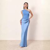 Hanna | Damen Hochzeitsgast Kleid Ein-Schulter Abendkleid – Himmelblau
