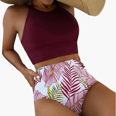 Blumenmuster High-Waist Bikini - Damen Zweiteiler für den Sommer