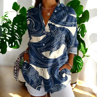 Jadelyn - Vintage-Bluse mit Blumenmuster für Damen