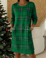 Nina | Damen Kleid kariert elegant & langärmlig – Grün