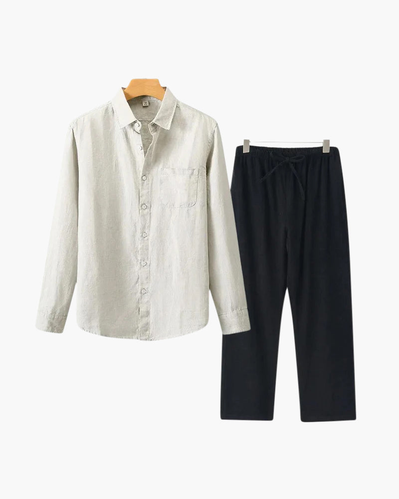Christopher | Lange Ärmel Hemd & Hose Zweiteiliges Leinen-Set Herren-Sommer-Outfit
