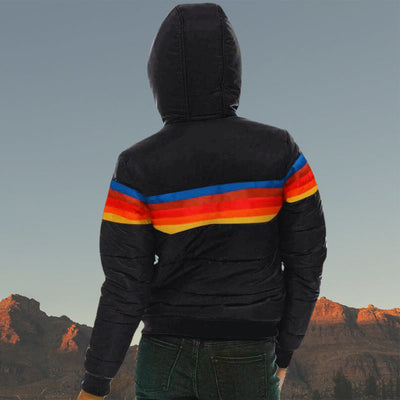 Stylische Gepolsterte Gestreifte Regenjacke mit Kapuze und Wasserdicht für Damen | Ideal für den Winter