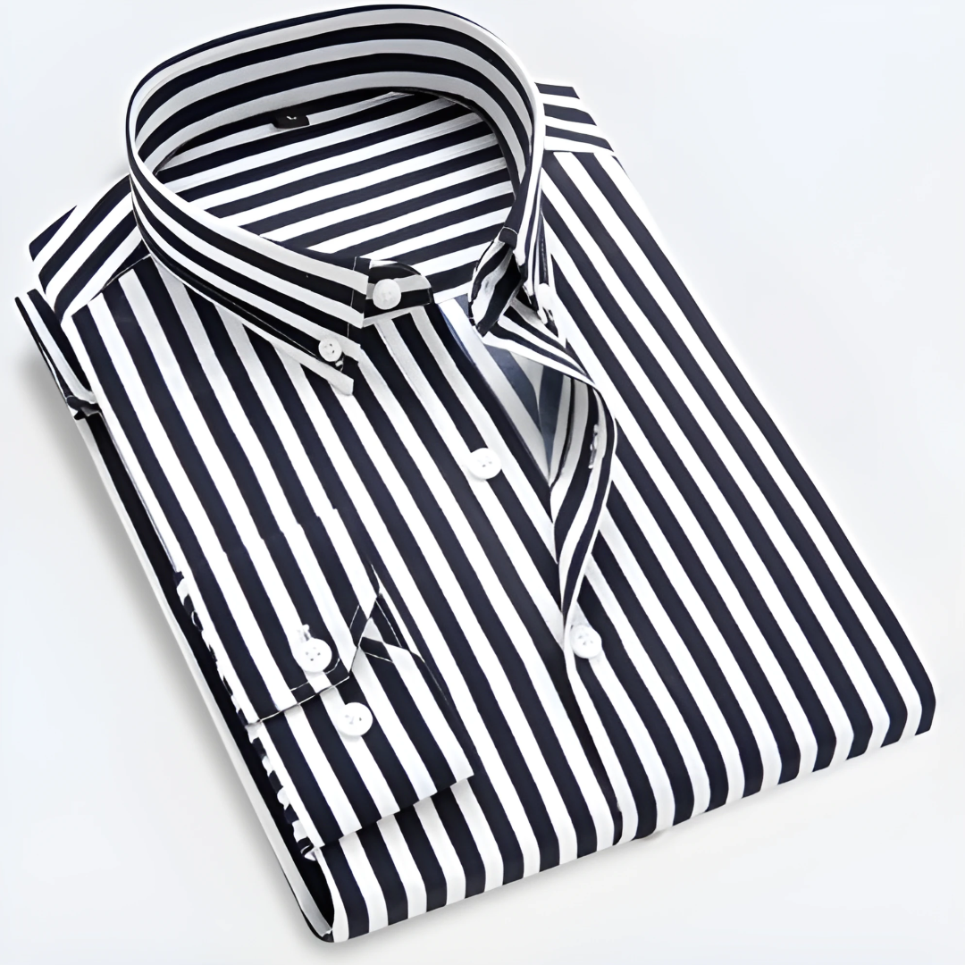 Herren Klassisches Langarm Gestreiftes Kragen Hemd | Button Down