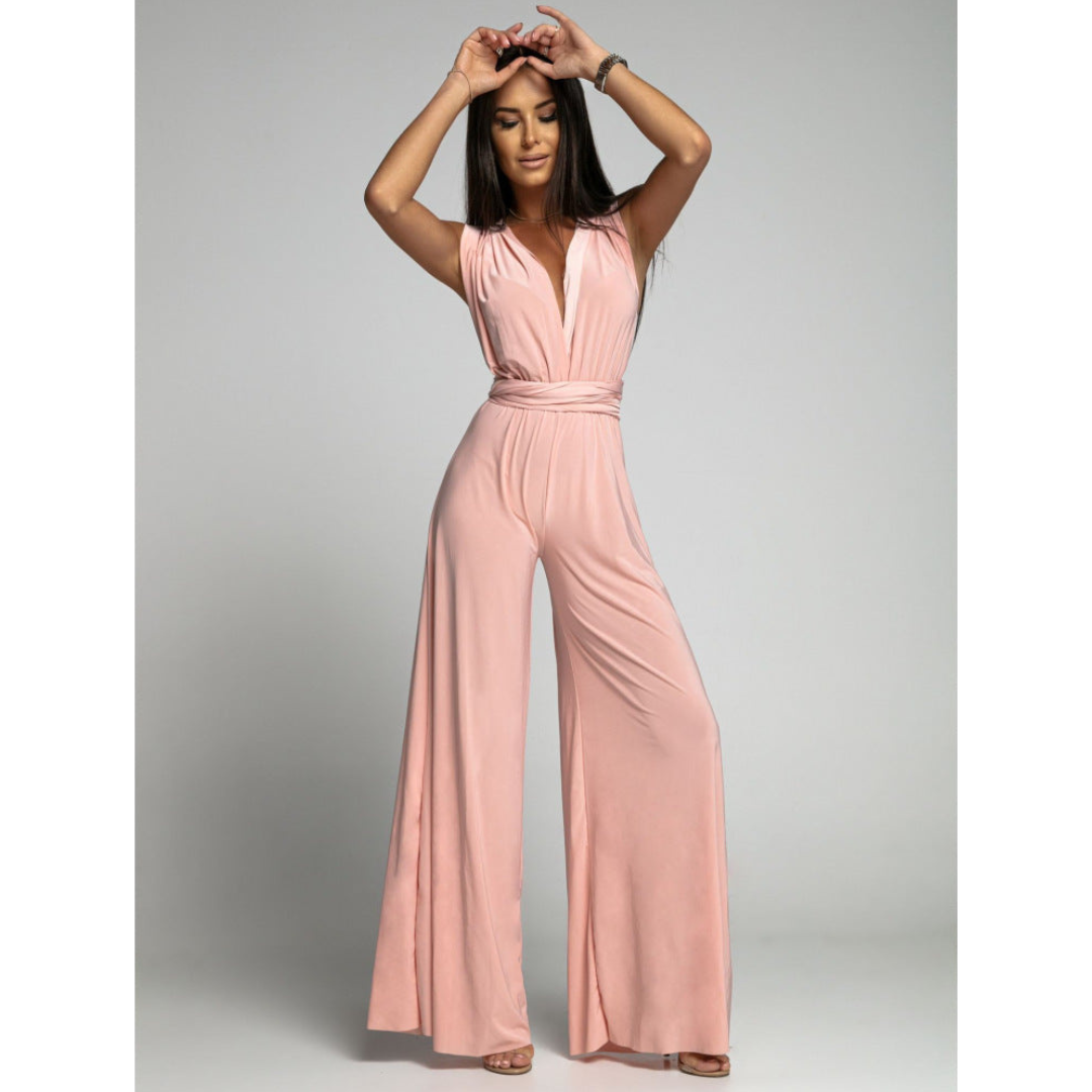 Damen Ärmellos Weites Bein Jumpsuit | V Ausschnitt