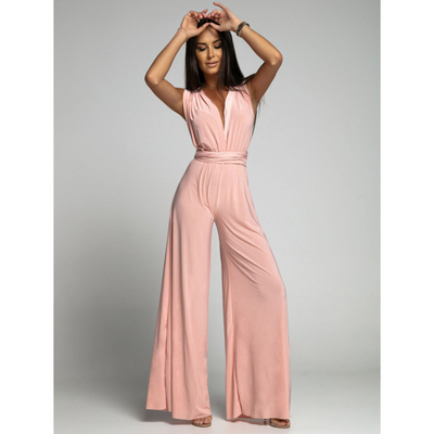 Damen Ärmellos Weites Bein Jumpsuit | V Ausschnitt