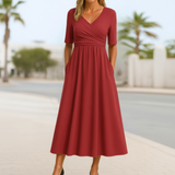 Monica Crossover-Kleid | Stilvolles Midi-Kleid für Damen – Rot