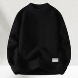 Eldric - Rundhals-Pullover aus Waffelstrick – Schwarz