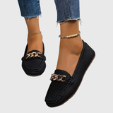 Regine | Damen Kettendetail Slip-On Loafer – Schwarz