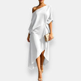 Edwina - fließendes asymmetrisches Abendkleid – Weiß