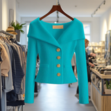 Damen Strickjacke Mit Breitem Kragen – Dunkelblau