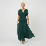 Lou | Damen Elegantes Maxikleid Festlich V-Ausschnitt – Festliches Maxi 2026 – Flaschengrün