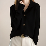 Angela | Damen Frühlings Cardigan Mit Kragen Und Knöpfen – Black