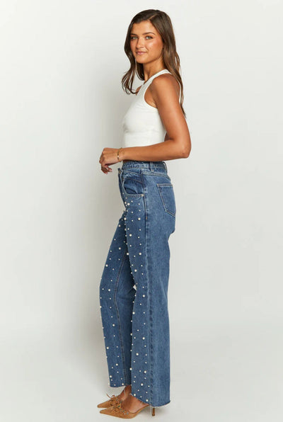 Beate® | Damen-Cargo-Jeans mit hoher Taille und Perlen