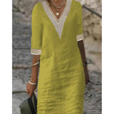 Damen Boho V-Ausschnitt Elegantes Halbarm Kleid |  Midi