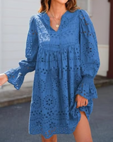 Damen Kleid Mit Spitze Und Schwung – Blau