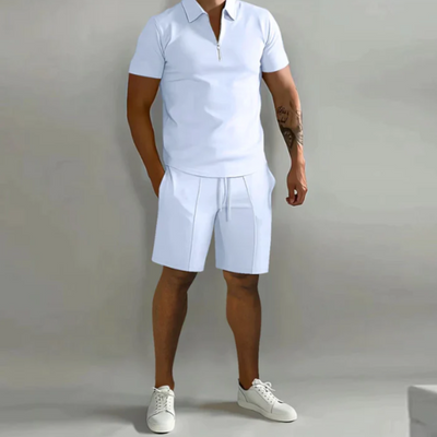 Herren Sommer Co Ord Kordelzug Shorts Und Halb Zip Oberteil Set | Zwei Teile