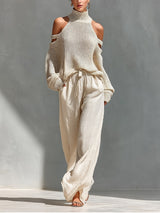 Alessia | Damen Zweiteiliges Set mit Off-Shoulder und Weiten Hosen – Beige